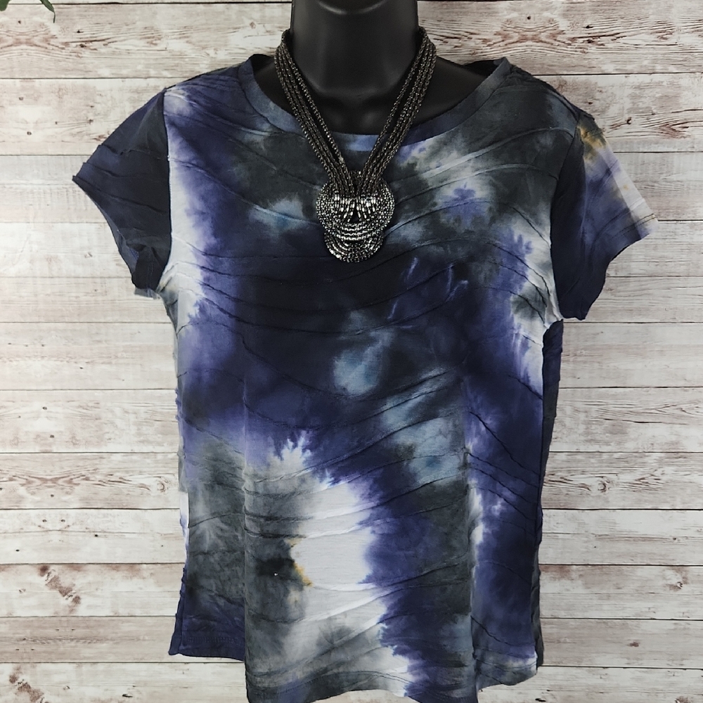Simply Vera Vera Wang Tie-Dye Top - Blue and Black, Sz PM - Picture 1 of 9